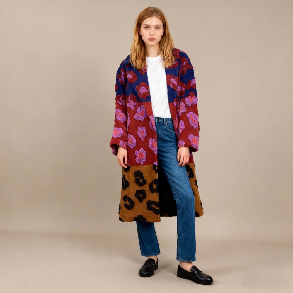 NWOT Farm Rio Wool Blend Wild Fleece Flowers Coat Size S Multicolor